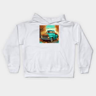 Cute Aqua Blue Vintage Little Pickup Truck Happy Fall Y'All Kids Hoodie